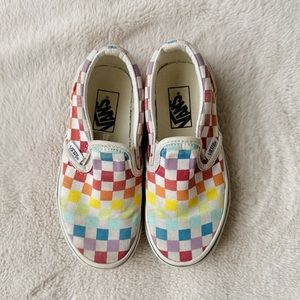 VANS kids rainbow checkerboard plaid slip-on sneakers